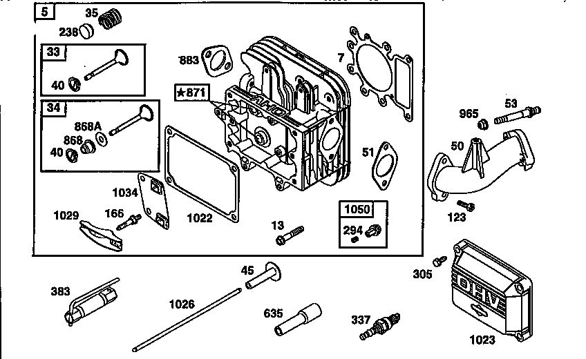 Cylinder Head Assembly Diagram and Parts List for 287700  Briggs and Stratton Engine